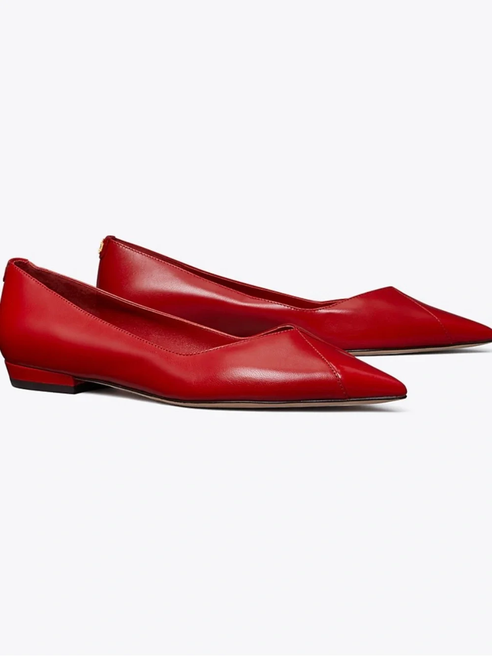 Tory Burch Red Pointed-Toe Leather Flats